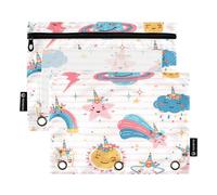 BOESI Doodle Stars and Clouds Pattern Binder Pouch Flipchart Pocket Pen Case con cerniera finestra trasparente per casa e ufficio, set di 2
