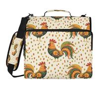 BOESI Folk Rooster Pattern aggiornato 3 anelli Zipper Binder, 14 pollici vano laptop, 2 pollici anelli cartella espandibile, sacchetto resistente all'acqua