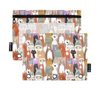 BOESI Funny Cartoon Cats (2) raccoglitore, astuccio tascabile per penna a libro con finestra trasparente con cerniera, per casa e ufficio, set di 2