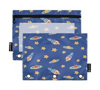 BOESI Funny Planets and Rockets - Astuccio tascabile con finestra trasparente con cerniera, per casa e ufficio, set da 2