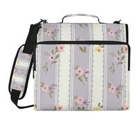 BOESI Raccoglitore con cerniera a 3 anelli aggiornato a fiori e strisce, scomparto per laptop da 14 pollici, cartella espandibile con anelli da 2 pollici, borsa resistente all'acqua