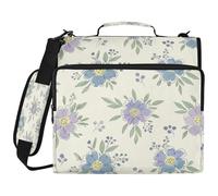 BOESI Raccoglitore con cerniera a 3 anelli con fiori dipinti a mano, scomparto per laptop da 14 pollici, cartella espandibile con anelli da 2 pollici, borsa resistente all'acqua
