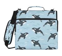 BOESI Raccoglitore con cerniera a 3 anelli con motivo a onde Orca, scomparto per laptop da 14 pollici, cartella espandibile con anelli da 2 pollici, borsa resistente all'acqua