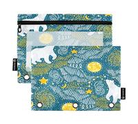 BOESI Set di 2 custodie per raccoglitori con orsi polari e cieli stellati, astuccio tascabile con finestra trasparente con cerniera, per casa e ufficio, Multicolore, one sizex2