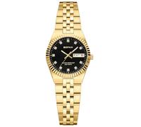 BOFAN Orologio da donna vintage dorato con quadrante con diamanti di lusso, data e settimana, cinturino in acciaio inox, impermeabile. Strumento di regolazione incluso (nero-oro)