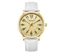 BOFAN Orologio da infermiere dorato per infermieri, medici, donne, medici, con quadrante facile da leggere, lancetta dei secondi e 24 ore, cinturino in pelle bianca, resistente all'acqua