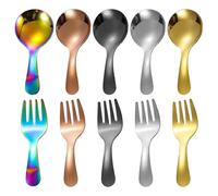 Bofanze 10 Pezzi Cucchiai da Tavola in Acciaio Inox Forchette da Tavola,Finitura Lucida a Specchio,Cucchiai a Manico Corto Forchette per Posate per Caffè, Dessert, Famiglia, Ristorante