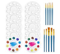 Bofanze 10Pezzi Tavolozza per Pittura Tavolozze Rotonda in Plastica, con 10 Spazzole, 10-Hole Rotondo Vernice Vassoio per Bambini, Tavolozza Per Dipingere per Miscelare Colori Facile da Lavare