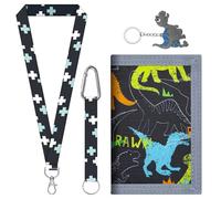 Bofanze Portafoglio Bambino Dinosauro Portafogli per Bambini Tri-fold Portafoglio Ragazzo con Cordino e Portachiavi Portamonete Bambino Sottile con Tasca per Foto, Banconote, Scheda ID