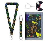 Bofanze Portafoglio Bambino, Portafogli per Bambini Tri-fold Portafoglio Ragazzo con Cordino e Portachiavi Portamonete Bambino Sottile con Tasca per Foto, Banconote, Scheda ID (Nero)