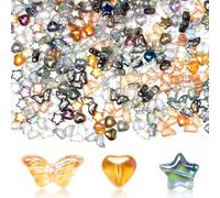 Bofanze Set di 300 Perle per Braccialetti, Perline Colorate in 3 Forme, Forma di Stella, Cuore, Farfalla, Perline per Bigiotteria Fai Da Te, Perla di Vetro per Collane, con 5 m Filo Elastico