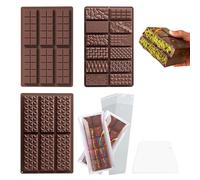 Bofanze Stampi in Silicone per Cioccolato, 3 stili Antiaderente Stampo Tavoletta Cioccolato Profondo con Raschietto e 100 Sacchetti di Plastica, Stampi per Cioccolatini, Torrone, Waffle