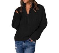 BOFETA Donna Comodo Maglione A Maniche Lunghe A Righe Adatto per Maglioni Autunnali Larghi E Caldi Oversize Casual E Comodo Top Nero XXL