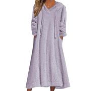 BOFETA Donne Caldo Retro Pull On Peluche Fuzzy Nightgowns Flannella Foderato Splicing Oversized Loungewear Violetta M