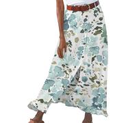 BOFETA Donne Gonna A Fessura Plissettata A Linea Maxi Gonna Lunga Swing Floreale Verde Scarafaggio XL