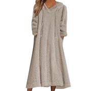 BOFETA Donne Solido Baggy Fluffy Flanella Comodo Loungewear Tempo Libero Carino A-Linea Caldo Abito Invernale Khaki XL