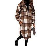 BOFETA Giacca A Vento In Flanella Con Bottone A Revers Casual Camicia A Corda Lunga Da Donna Caff XXL