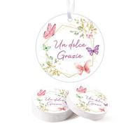 BOFUNX 100pcs 4,5cm Etichette Grazie Bomboniere Matrimonio Etichette Regalo Tag Cartellino con Nastro per Bomboniere Nozze Battesimo Compleanno Artigianato Fai da Te