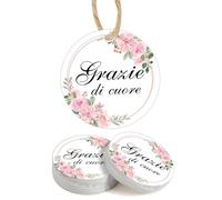BOFUNX 100pcs 4cm Etichette Bomboniere Matrimonio Etichette Grazie di Cuore Etichette Regalo Tag Cartellino con Corda di Iuta per Bomboniere Nozze Battesimo Compleanno Artigianato Fai da Te