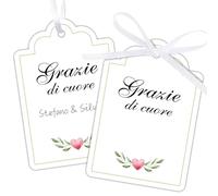 BOFUNX 100pcs Etichette Bomboniere Matrimonio Etichette Grazie di Cuore Etichette Regalo Tag Cartellino con Corda di Iuta per Bomboniere Nozze Battesimo Compleanno Artigianato Fai da Te