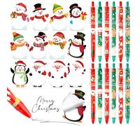 BOFUNX 12pcs Penne a Sfera Natalizie + 12pcs Foglietti Adesivi Natalizi Blocchetti Memo Adesivi di Natale, Set Regalo di Cancelleria Natalizia per Bambini Amici Colleghi