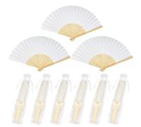 BOFUNX 24pcs Ventaglio Matrimonio Ventaglio Carta Bianca Ventagli di Legno Ventagli Bianchi Pieghevoli con Sacchetti di Organza e Fiocchi per Bomboniere Matrimonio Gadget Decorazioni DIY