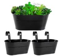 BOFUNX 2pcs Vasi di Fiori da Appendere Vasi di Metallo Esterno Vaso Sospeso Portafiori Pensili con Doppio Gancio Rimovibile per Balcone Recinzione Casa Decorazione