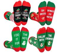 BOFUNX 4 Paia di Calzini Uomo Divertenti Regalo Uomo Natale Calzini Natalizi Colorati con Frase Calzini Fantasia Natale Calzini Antiscivolo Regalo Natale per Papà Fidanzato Ragazzo