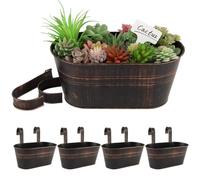 BOFUNX 4pcs Vasi di Fiori da Appendere Vasi di Metallo Esterno Vaso Sospeso Portafiori Pensili con Doppio Gancio Rimovibile per Balcone Recinzione Casa Decorazione