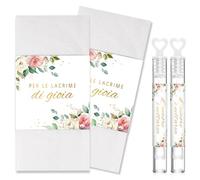 BOFUNX 50pcs Porta Fazzoletti Matrimonio Lacrime di Gioia + Etichette Adesivi Bolle di Sapone Bomboniere Matrimonio, Decorazione per Promessa di Matrimonio Nozze