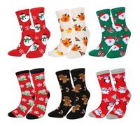 BOFUNX 6 Paia di Calzini Natalizi per Donna e Uomo - Regalo Divertente in Cotone - Calze Invernali Colorate per Natale, Capodanno e Festa