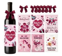 BOFUNX 6pcs Etichette per Vino Valentine Etichette per Bottiglie Valentine Etichette Adesive per Bottiglia di Vino Valentine con Fiocco per Vino Rosso Champagne Spumante