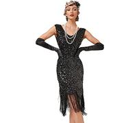 BOFUNX Abito Anni 20 con Frange e Paillettes, Vestito Donna 1920s Flapper Dress Gatsby per Carnevale Charleston Festa a Tema