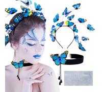BOFUNX Cerchietti per Capelli Farfalla Fascia Capelli Farfalla Donna + Collana Girocollo Farfalla + Stencil per Tatuaggi Temporanei Farfalla per Donna Ragazza