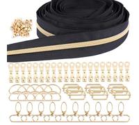 BOFUNX Fibbie Metallo 10pcs Anello D + 10pcs Tri Glide + 10pcs Ganci Girevole a Moschettone + Cerniera Lampo Accessori Fai da Te per Cucito Cinghie Zaino Oro