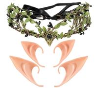 BOFUNX Orecchie da Elfo Orecchie da Fata Cosplay Orecchie a Punta in Lattice Corona di Fiori Corona Floreale Accessori per Cosplay Halloween Carnevale Mascherata