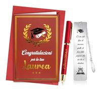 BOFUNX Regalo Laurea, Biglietto Auguri Laurea + Segnalibro Laurea Metallo + Penna a Sfera Laurea, Regalo di Congratulazioni Laurea Gadget Laurea Bomboniere Laurea Natale