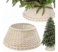 BOGATECO Cestino in vimini per albero di Natale, diametro 60 cm, albero di Natale, gonna in vimini, per albero di Natale, colore naturale, per albero di Natale, fatto a mano, bianco