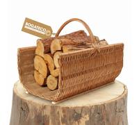 BOGATECO Cesto di vimini con manico | Grande cestino per legna da ardere 60X45X30 | Tessuto a mano | Cestino di legno con rinforzo