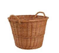 BOGATECO Cesto in vimini con manici rotondo | Cesto per legna da ardere 30/40x30H | Tessuto a mano | Cesto in legno foderato di juta | Cesto per legna da ardere