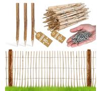 BOGATECO Recinzione in legno di nocciola, 50 x 500 cm, con pali 90 cm, distanza tra le doghe 7 - 8 cm, perfetta come recinzione da giardino, recinzione in legno, pali di lunga durata