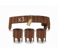 BOGATECO Set di 3 recinti per aiuole in legno, 10 cm di altezza e 112 cm di lunghezza, recinzione in legno, perfetta come bordo per aiuole o percorsi, colore marrone