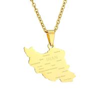 BOGEEL Collana con ciondolo a forma di mappa dell'Iran, alla moda, colore argento/oro, collana unisex per donne e uomini, catena da collo iraniana