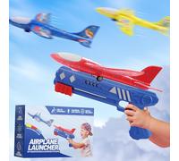 Bogenkönig Set di 3 giocattoli lanciatori per aerei: kit di schiuma a LED, catapulta, 2 modalità di volo, per ragazzi e ragazze dai 3 ai 12 anni (blu, rosso e giallo)