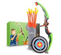 Bogenkönig Set di tiro con l'arco, freccia e arco per bambini, con luci a LED, 10 frecce a ventosa, 1 bersaglio, 1 supporto per freccia, set di arco giocattolo per ragazzi e ragazze a partire dai 6