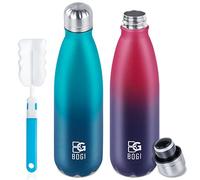 BOGI Confezione da 2 bottiglie d'acqua isolate, in acciaio inox, 750 ml, a tenuta stagna, per mantenere le bevande calde e fredde, per ragazze e bambini, con spazzola per la pulizia (rosso + blu BD)