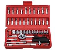BOGJFC 46Pc 1/4-Pollice Set Di Bussole Cricchetto E Chiave Dinamometrica Per Riparazione Auto E Officina Domestica Rilascio Rapido 45 Denti Acciaio Chrome Vanadium Custodia Verde/Rosso/Nero(Red 46PCS)