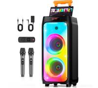 HWWR Macchina per karaoke con 2 microfoni wireless, altoparlante portatile Bluetooth per karaoke per esterni, grande altoparlante per feste con luci da discoteca, i migliori regali per Natale