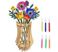 Bogoro Vaso per Bouquet di Fiori Lego, Con 6 Penne ，Set di Vasi di Fiori in Legno,Puzzle Fai da te in Legno,Per Bouquet,Vaso per Fiori Lego,per Rose Lego,Girasoli,Tulipani e Orchide