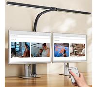 Bogseth 1300LM Lampada da Scrivania a 24W Doppia Testa 80CM LED Dimmerabile con Telecomandocon Morsetto per Monitor,Lampada da Tavolo a Luce Diurna per Ufficio a Casa Braccio Orientabile Tavolo